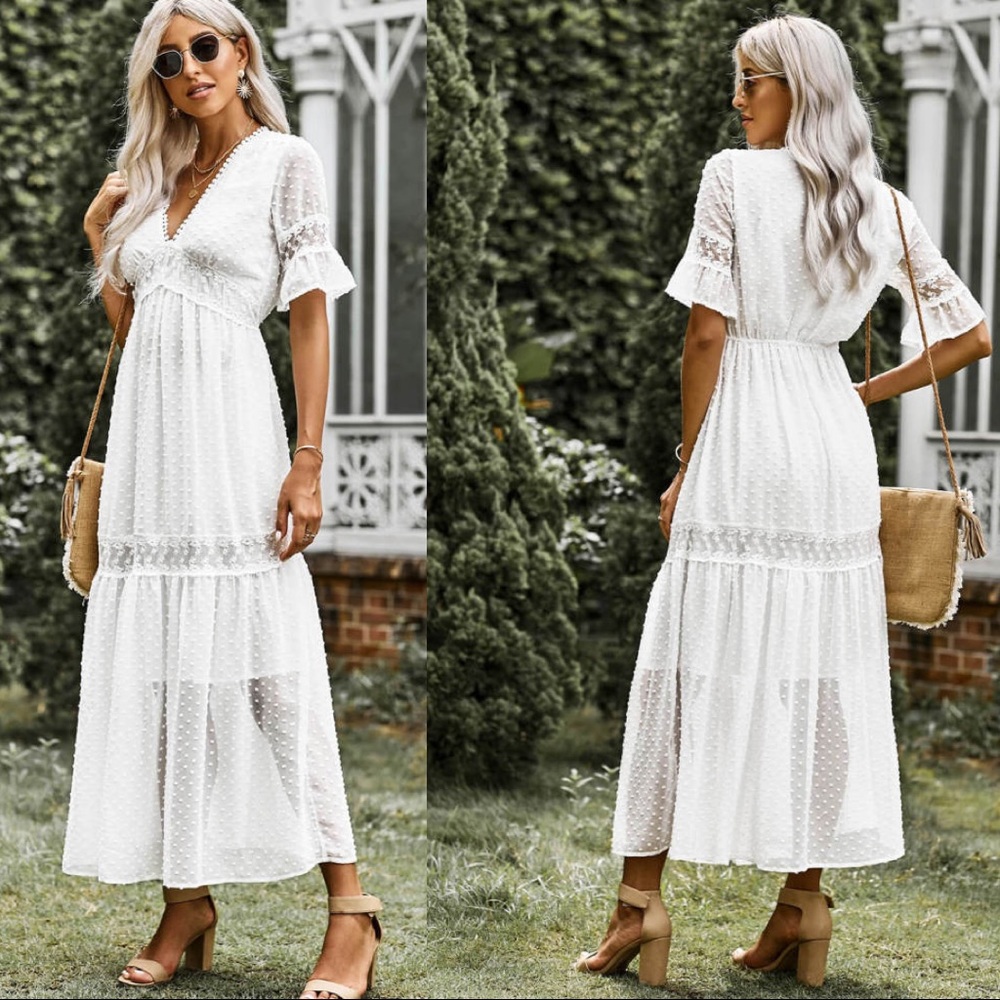 Elegant White Lace Maxi Dress